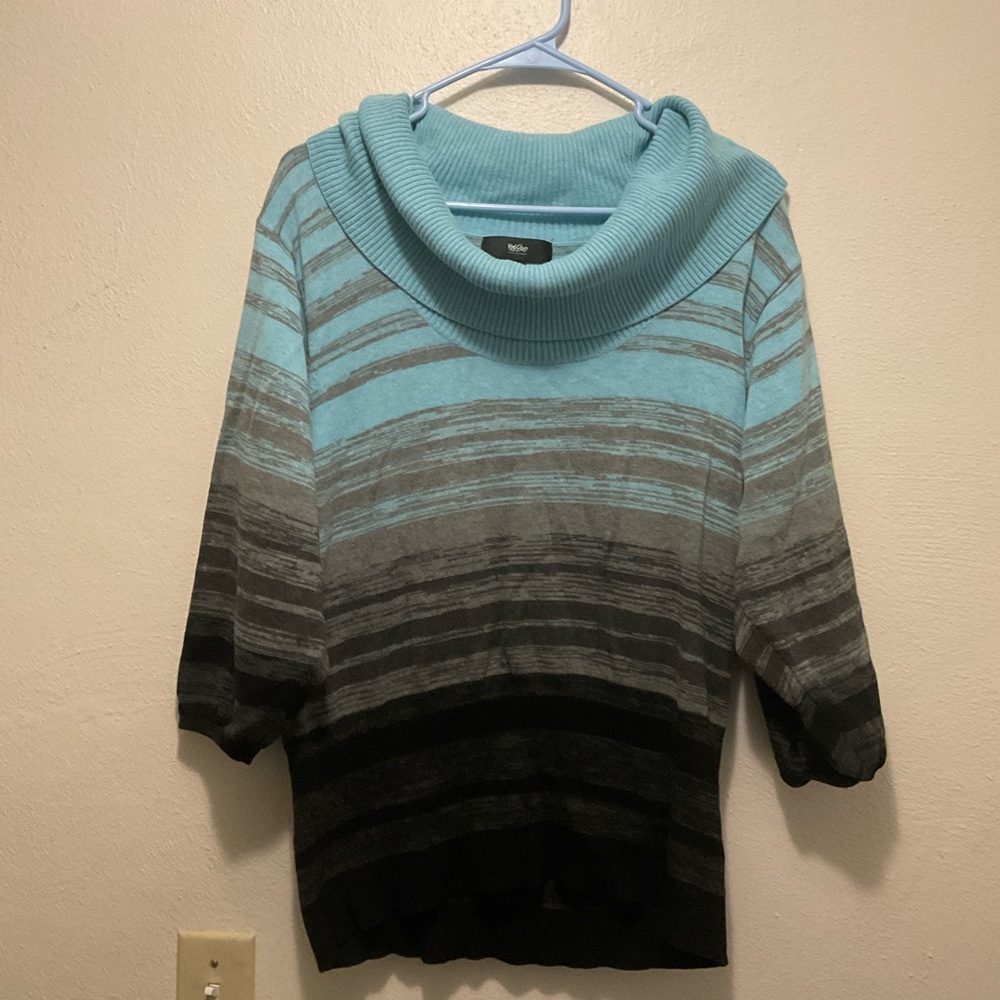 Stripe COWL/turtleneck sweater. Lightweight sweater